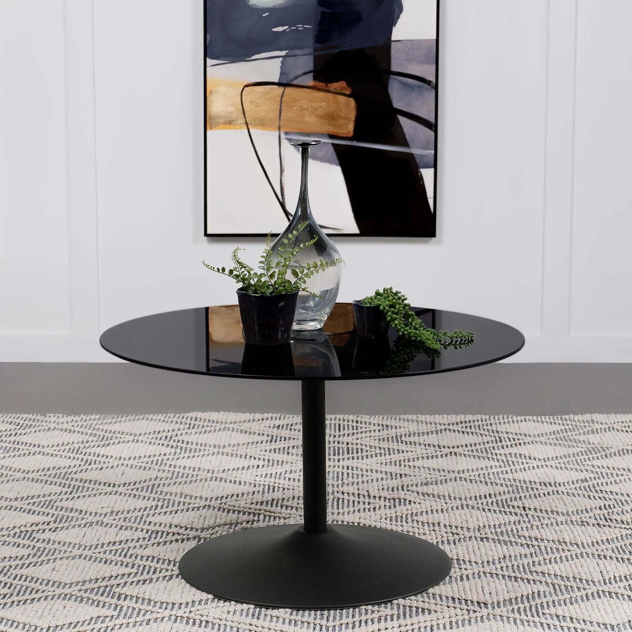 Ganso Round Metal Coffee Table With Tempered Glass Top Black by Unique Piece Furniture