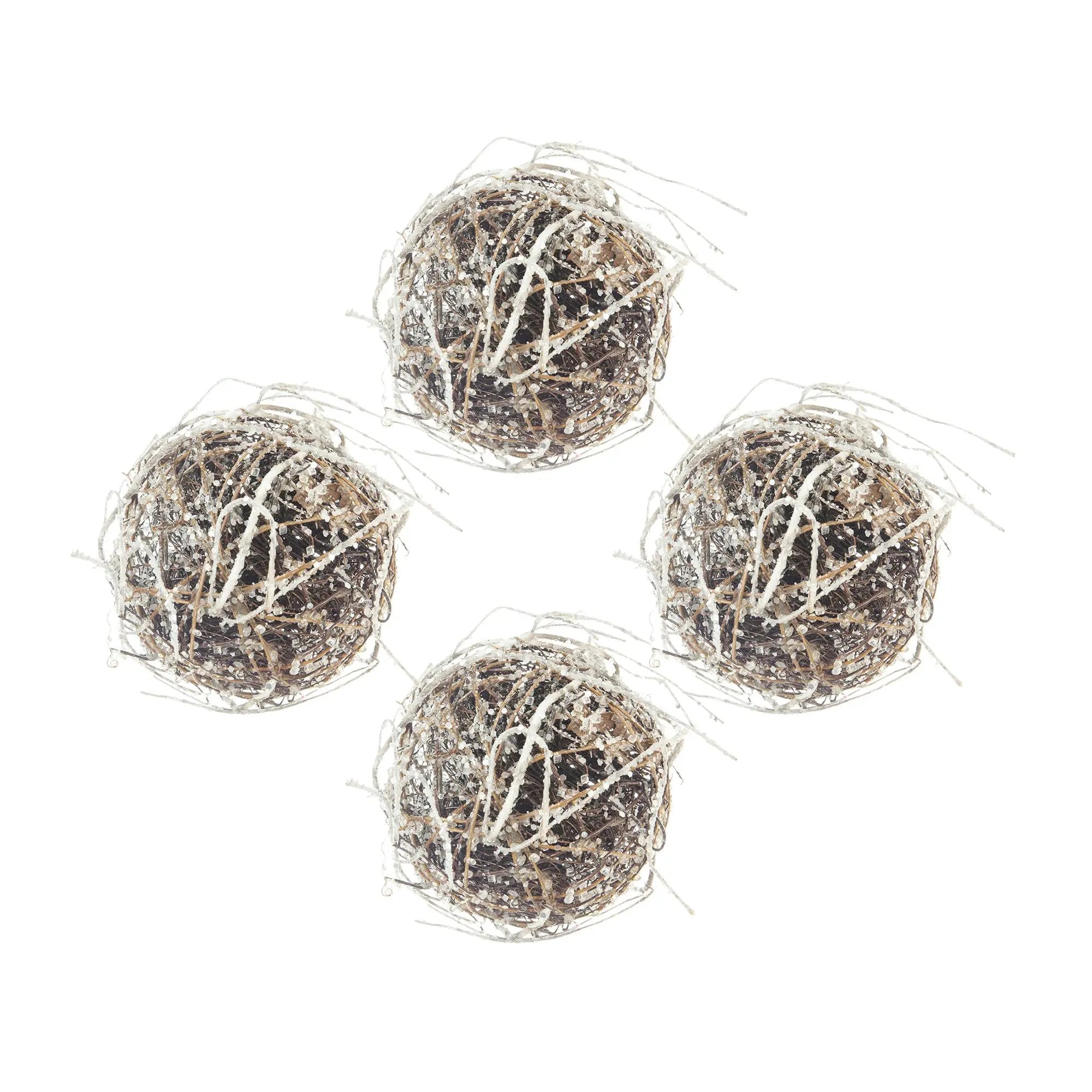 D6" Iced Twig Ball - Set of 4 Christmas Ornaments by HouseOfZazla