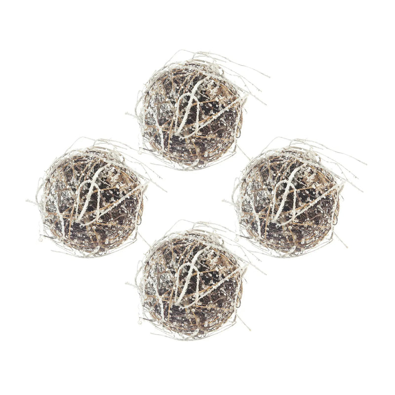 D6" Iced Twig Ball - Set of 4 Christmas Ornaments by HouseOfZazla