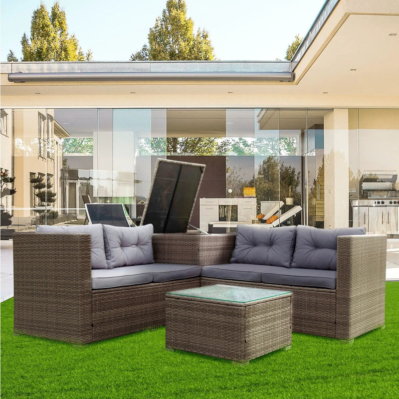 4 Piece Patio Sectional Wicker Rattan Outdoor Furniture Sofa Set With Storage Box by Unique Piece Furniture