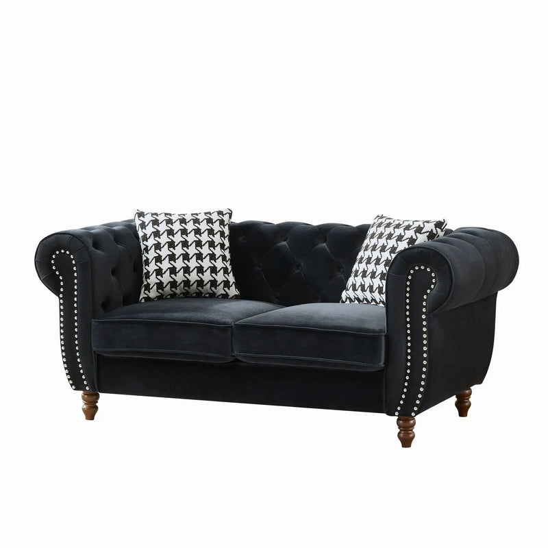 Chesterfield Upholstery Fabric Loveseat With Roll Armrest And Nailhead by HouseOfZazla