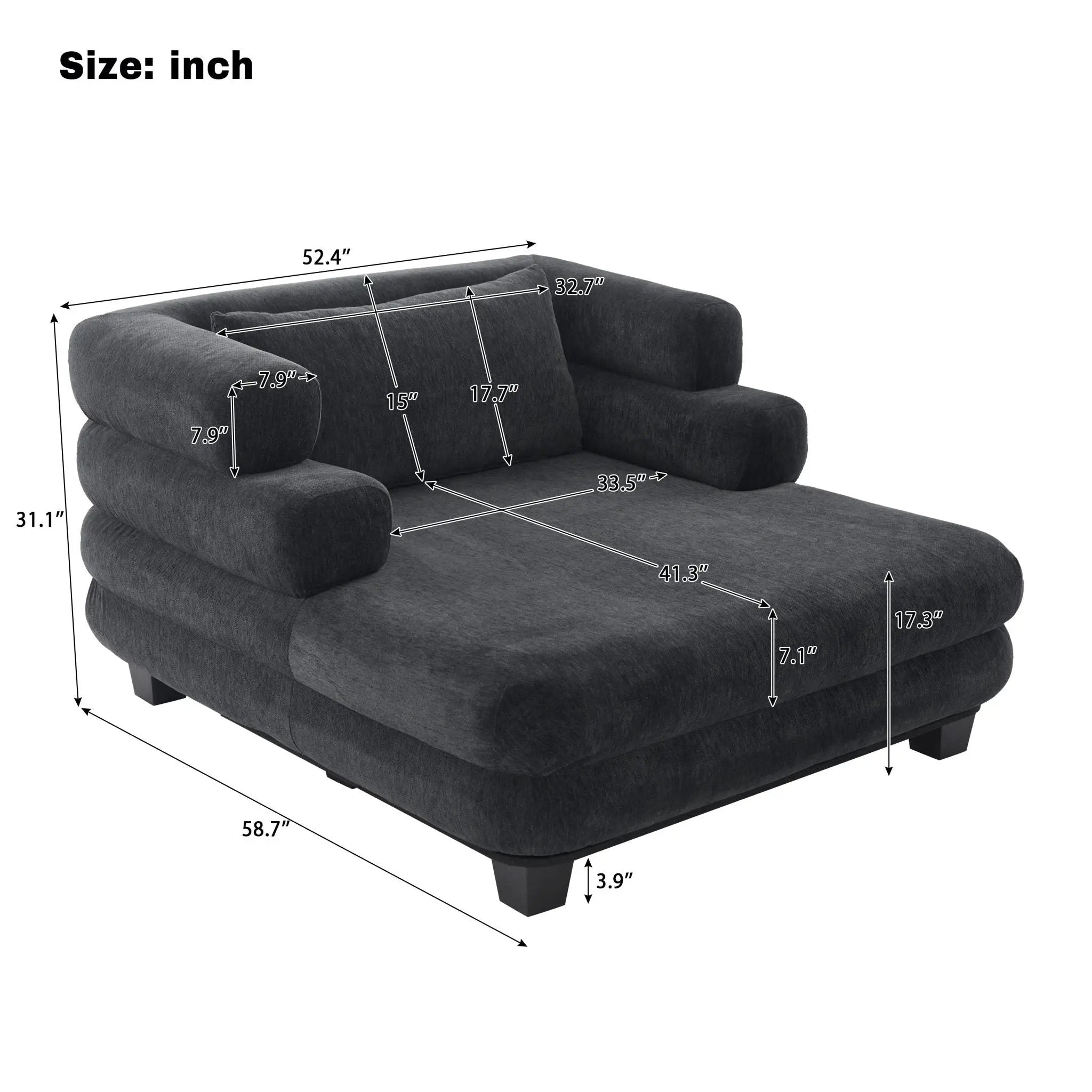 Oversized Chaise Lounge Sofa Bed with Deep Seat and Layered Armrests by HouseOfZazla