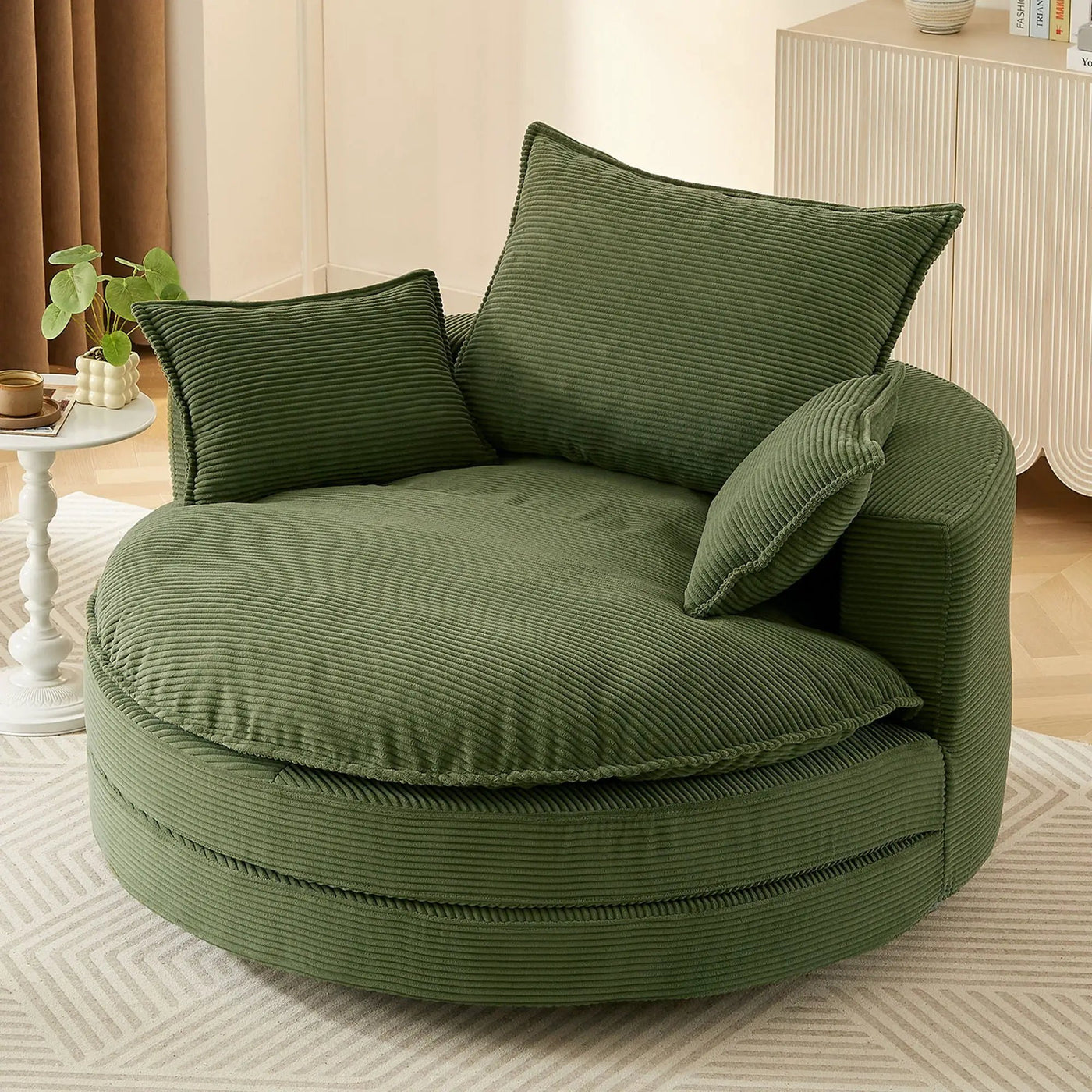 360° Swivel Accent Barrel Chair With Dual Layer Cushion And 3 Removable Pillows by Unique Piece Furniture
