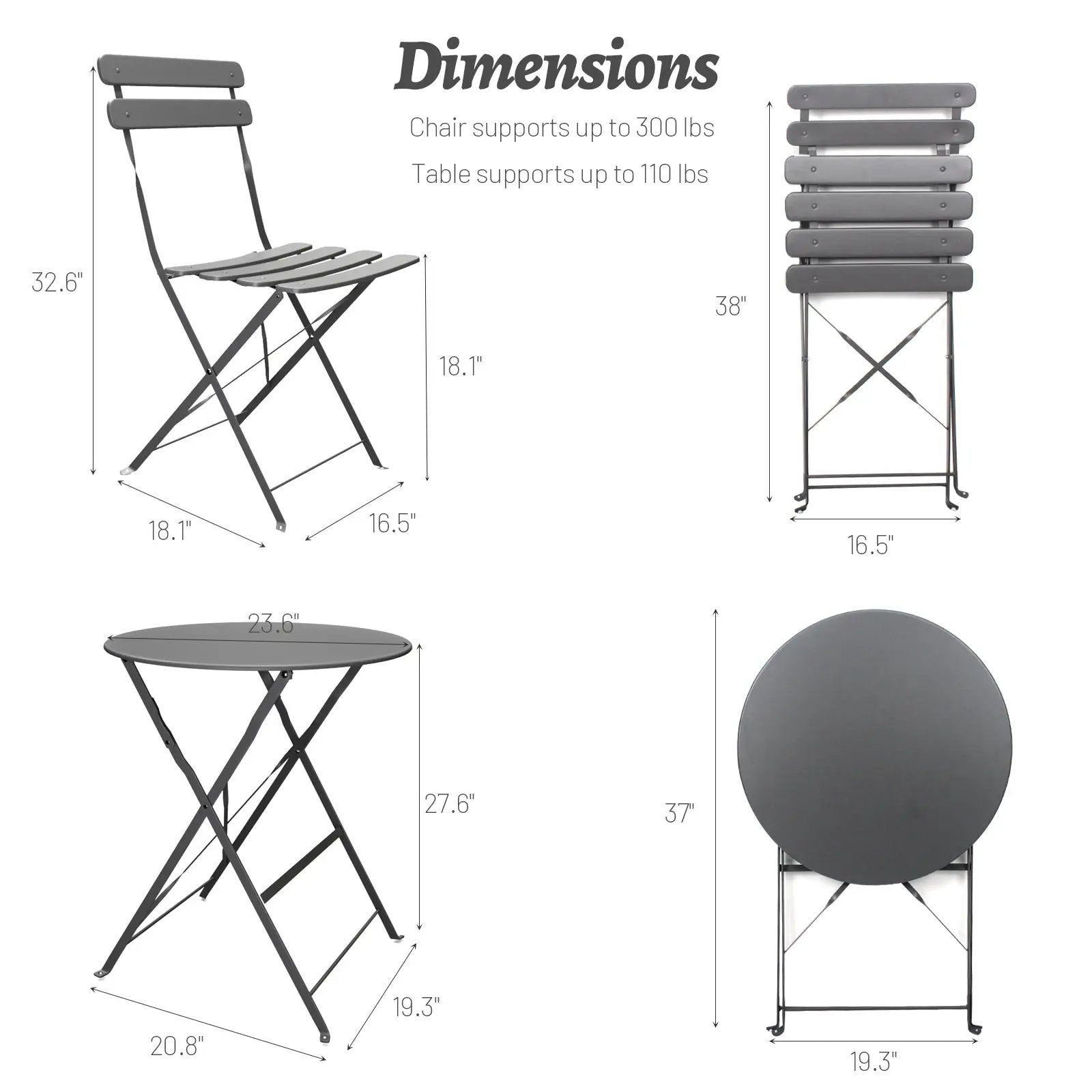 3 Pieces Patio Bistro Balcony Metal Chair Table Set - Gray by HouseOfZazla