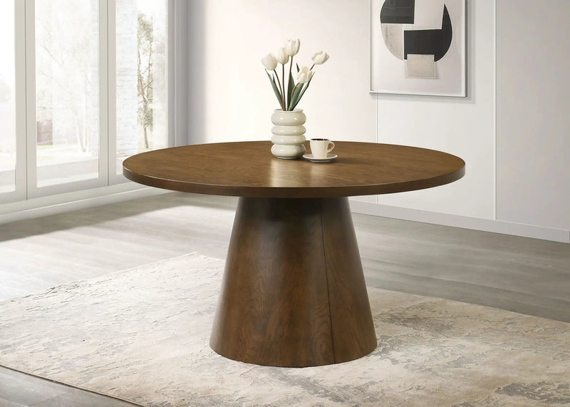 Franklin 54-inch Round Wood Pedestal Base Dining Table Dark Brown by Unique Piece Furniture