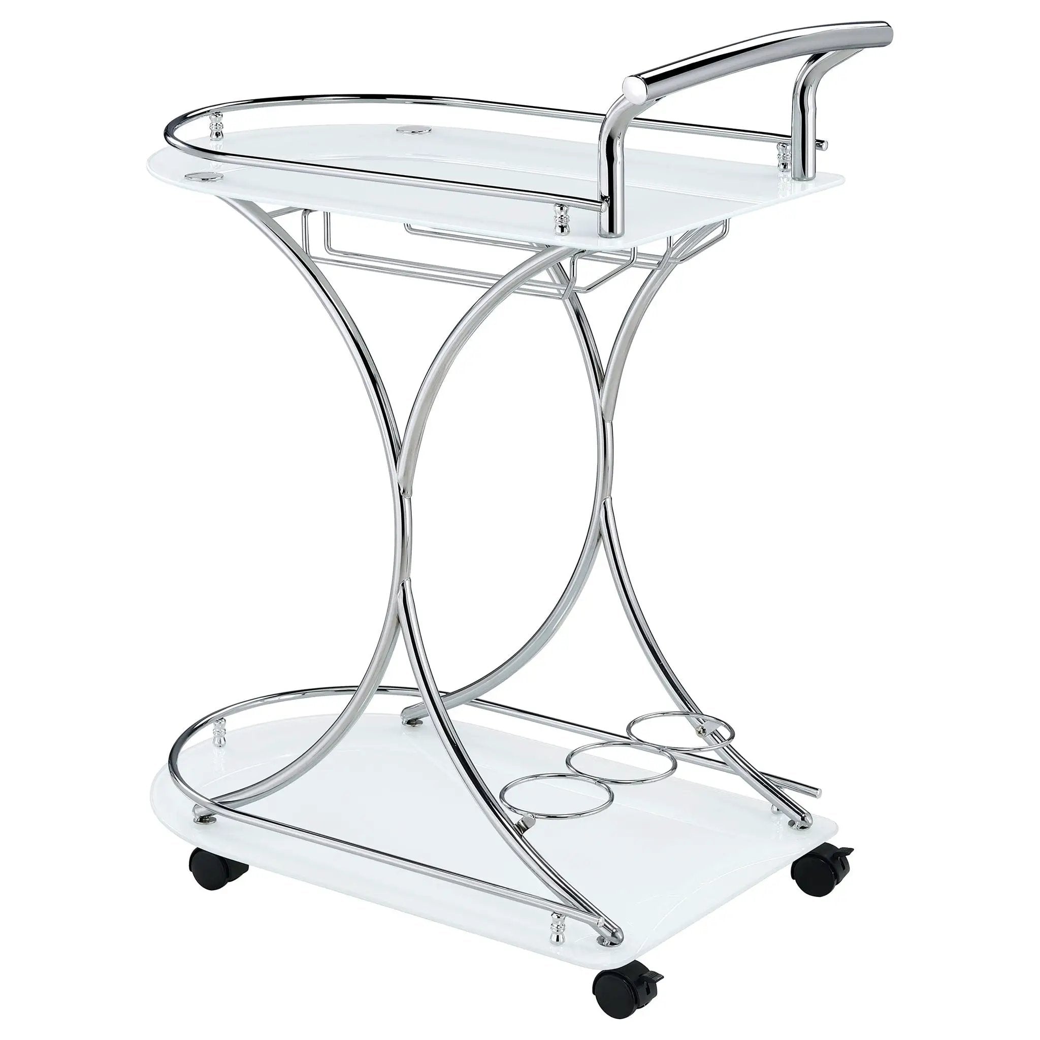 Elfman 2-tier Glass Shelf Metal Bar Cart White and Chrome by Unique Piece Furniture