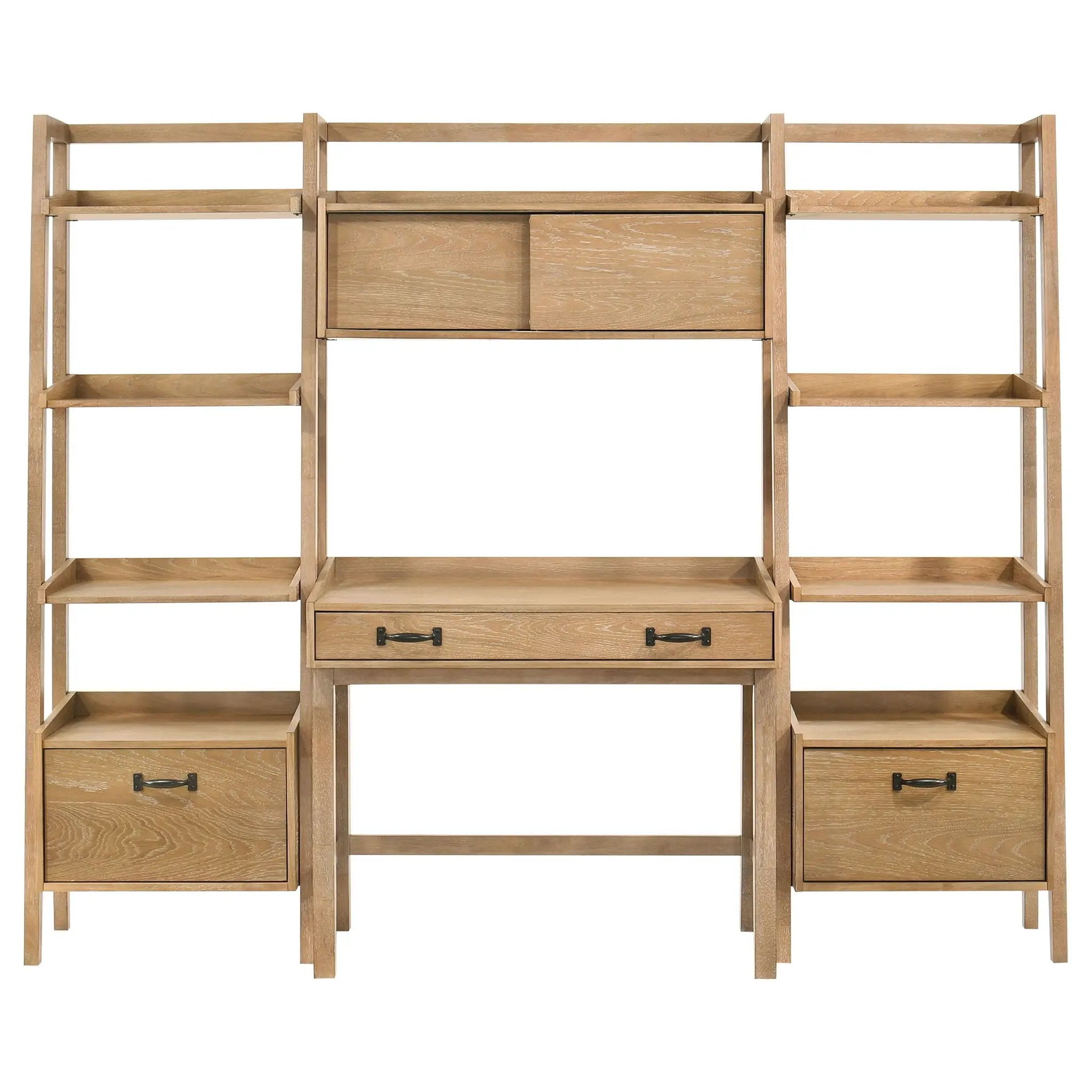 Fabian 4-piece Computer Desk and Bookshelf Set Distressed Light Brown by Unique Piece Furniture