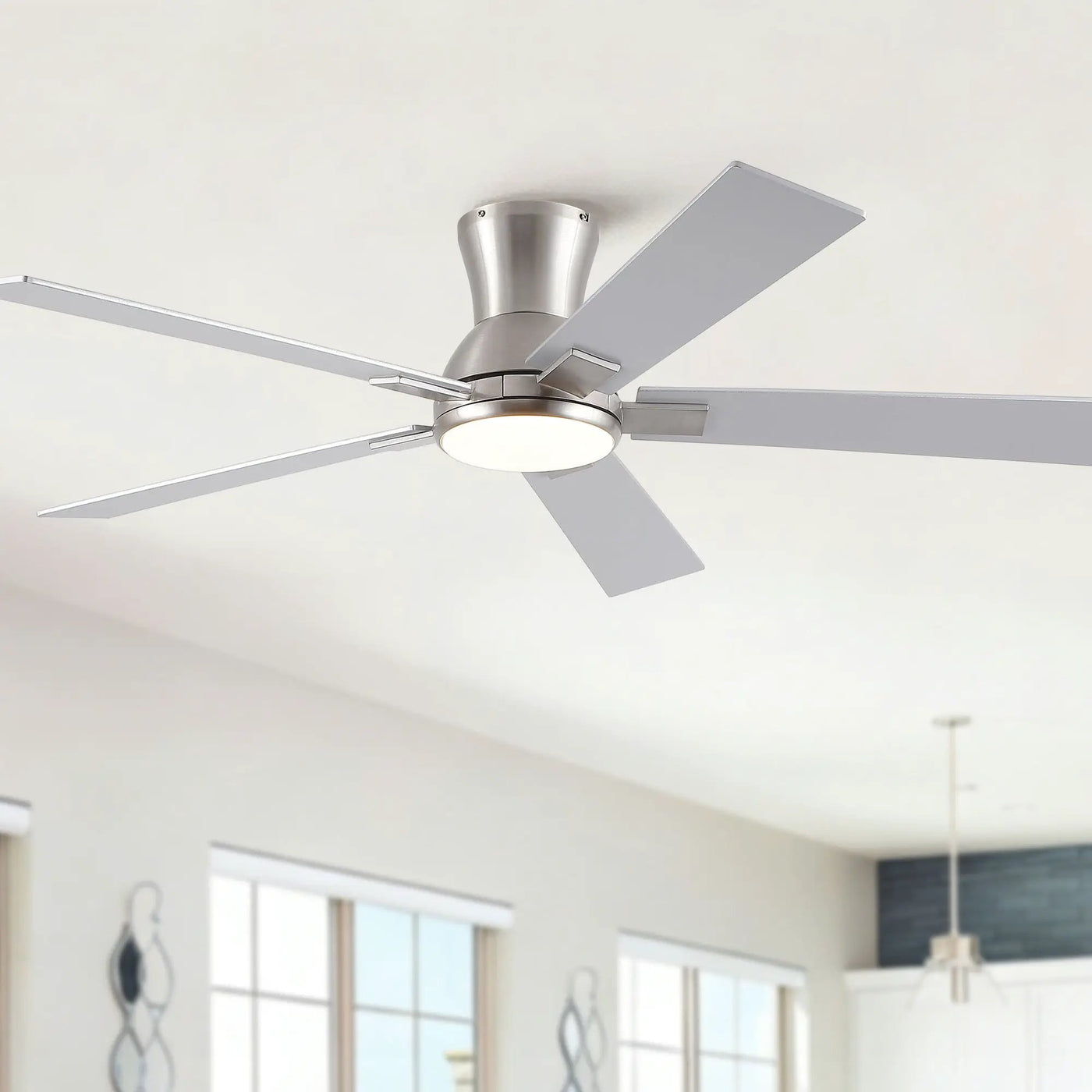 Low Profile Flush Mount Intergrated LED Ceiling Fan With Light And Reversible Quiet Motor by HouseOfZazla