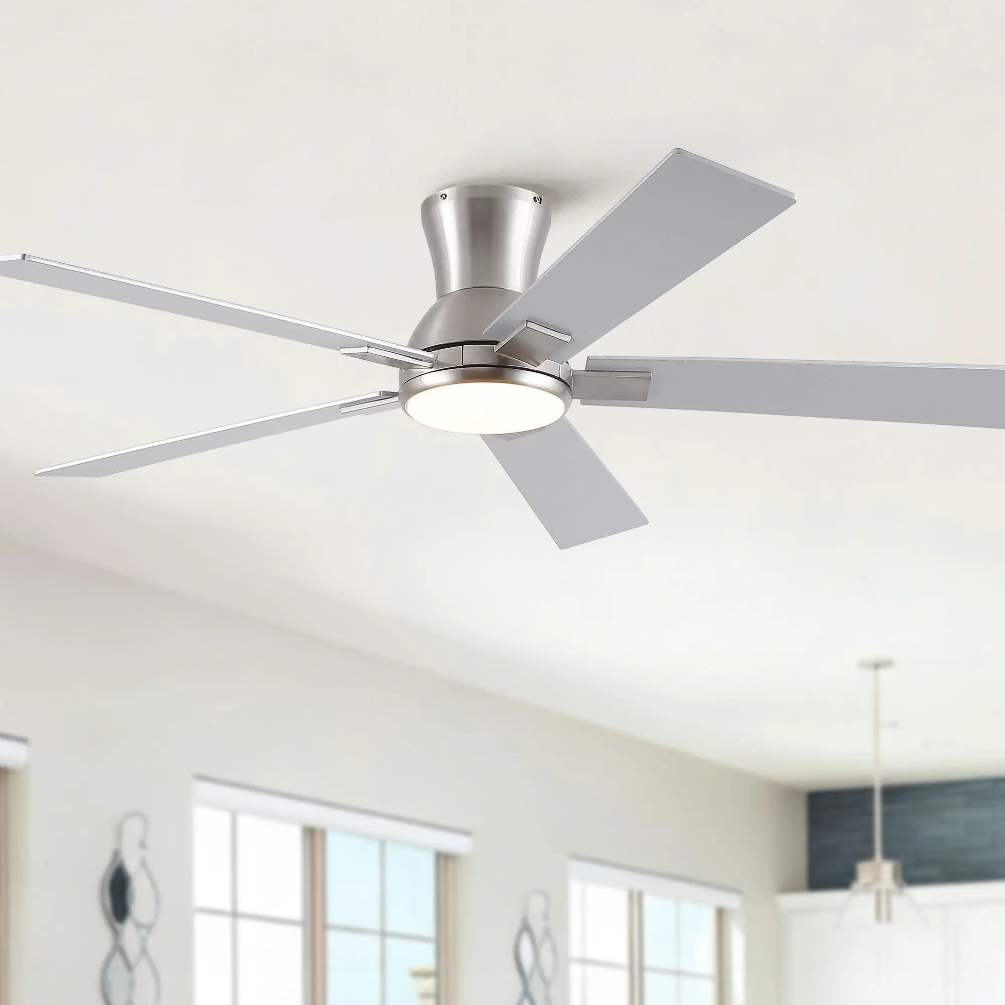 Low Profile Flush Mount Intergrated LED Ceiling Fan With Light And Reversible Quiet Motor by Unique Piece Furniture