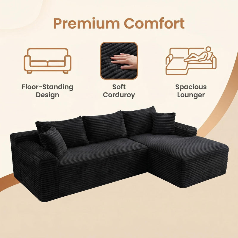 Corduroy Sectional Sofa with L-Shape Chaise - 106.3" Cloud Modular in Charcoal, photo 3 of 10