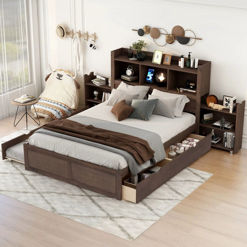 Storage Platform Bed With Pull Out Shelves, Trundle, And 2 Drawers by Unique Piece Furniture