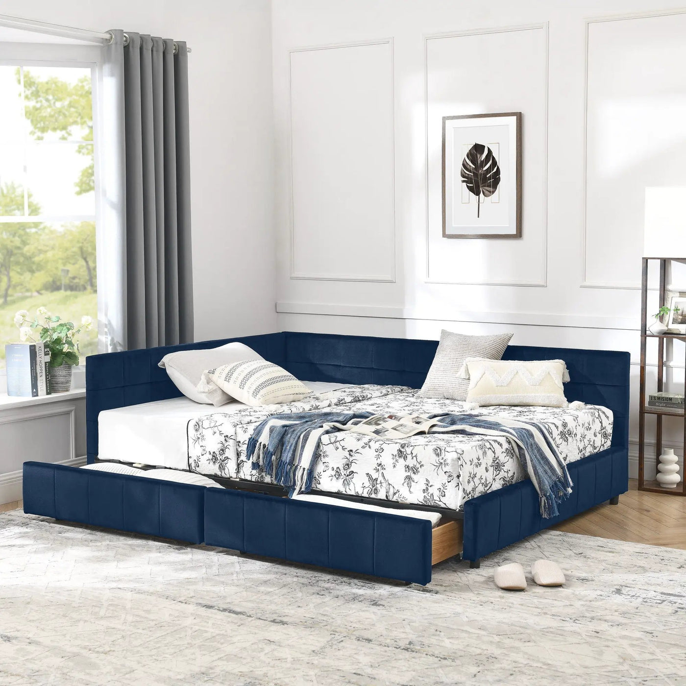 Mid-Century Storage Upholstered Tufted Bed Frame With Backrest And Armrests by HouseOfZazla