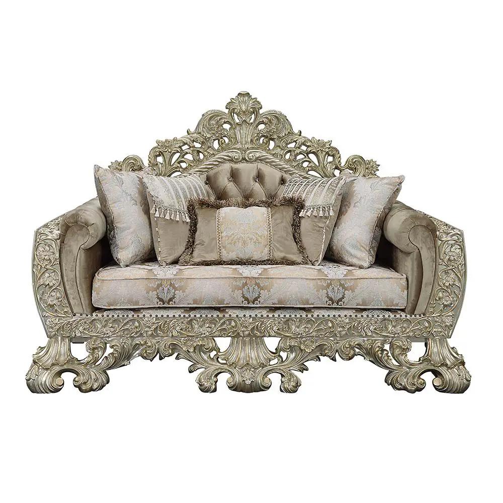 Sorina - Loveseat With 5 Pillows - Velvet, Fabric & Antique Gold by Unique Piece Furniture