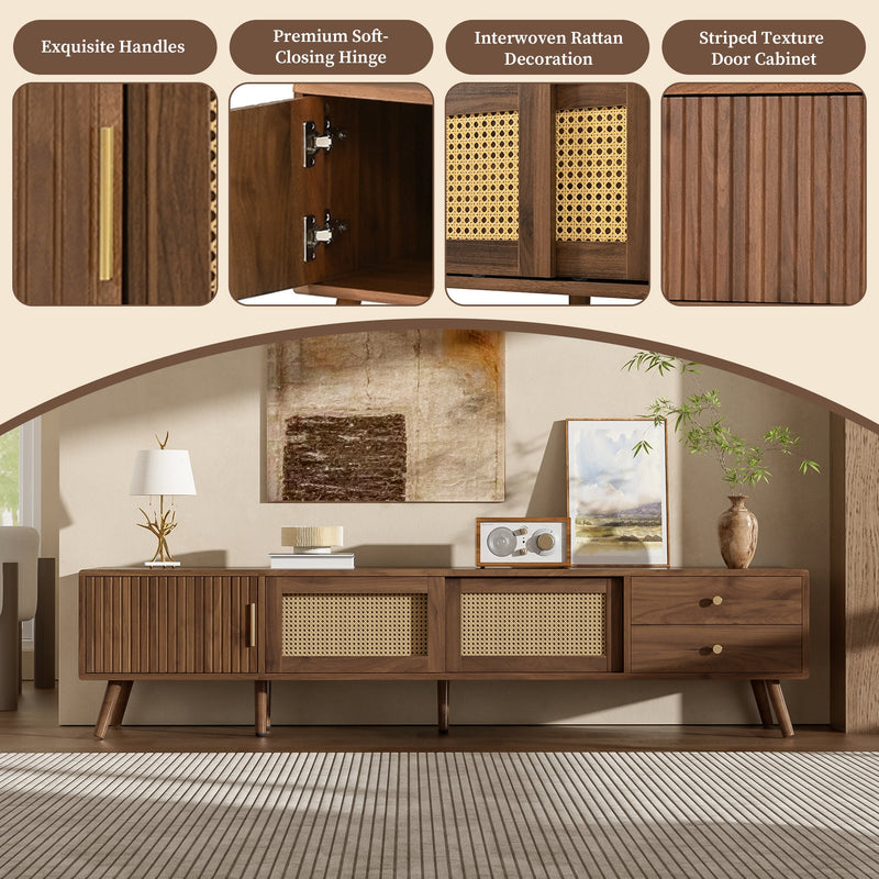 76" Modern Rattan Doors TV Stand with Storage - Neutral, photo 6 of 10