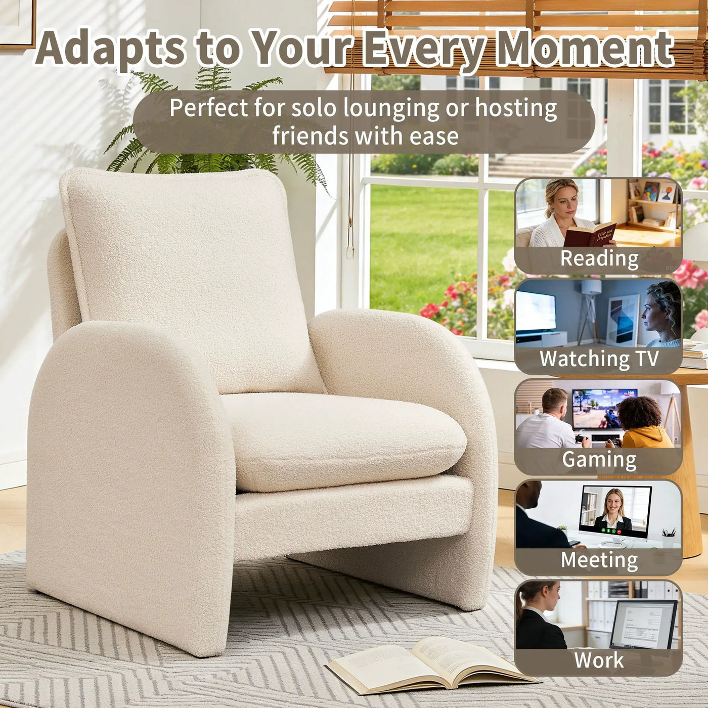 Modern Sherpa Upholstered Accent Chair, Comfortable Living Room Armchair, Lounge Chair For Bedroom, And Office by Unique Piece Furniture