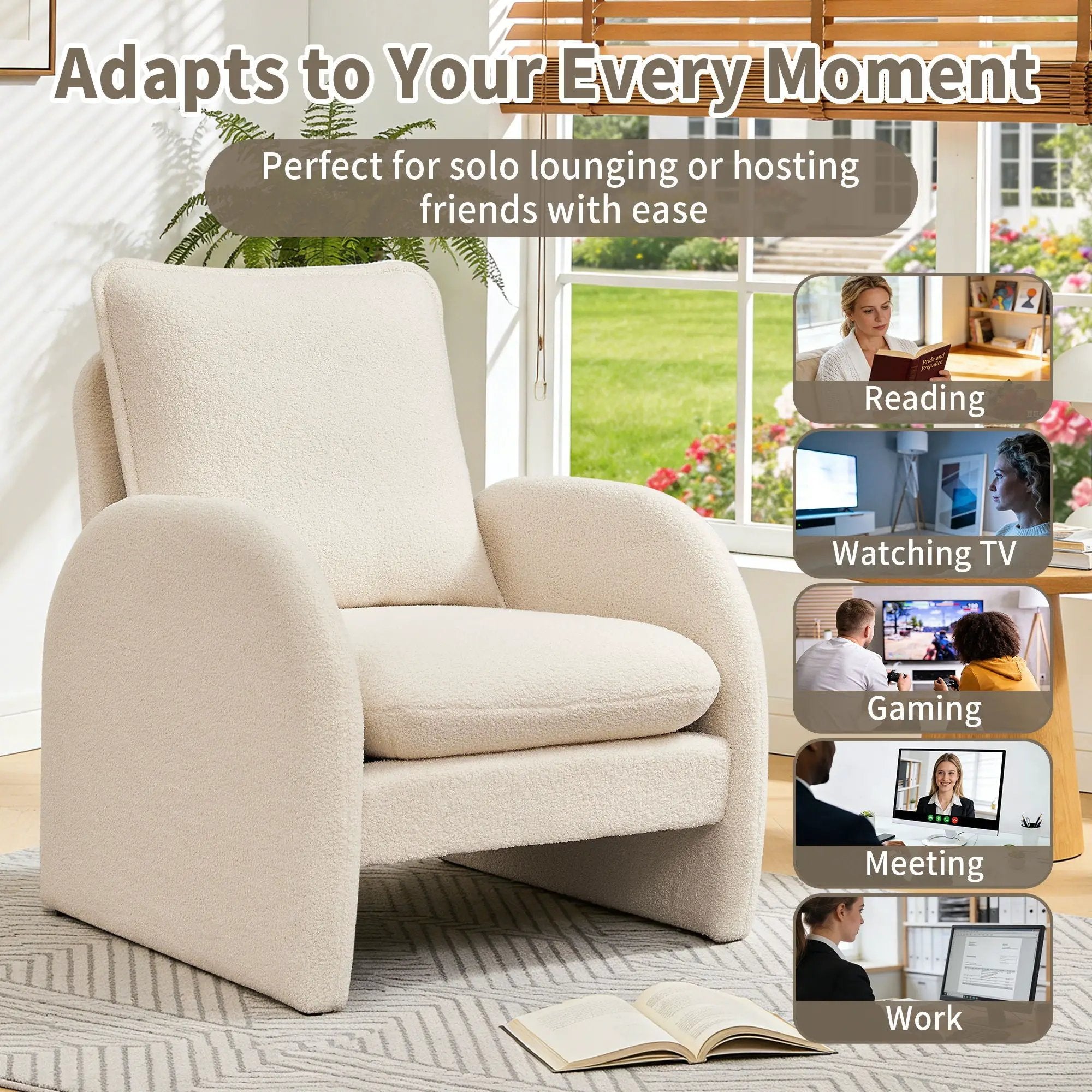 Modern Sherpa Upholstered Accent Chair, Comfortable Living Room Armchair, Lounge Chair For Bedroom, And Office by Unique Piece Furniture