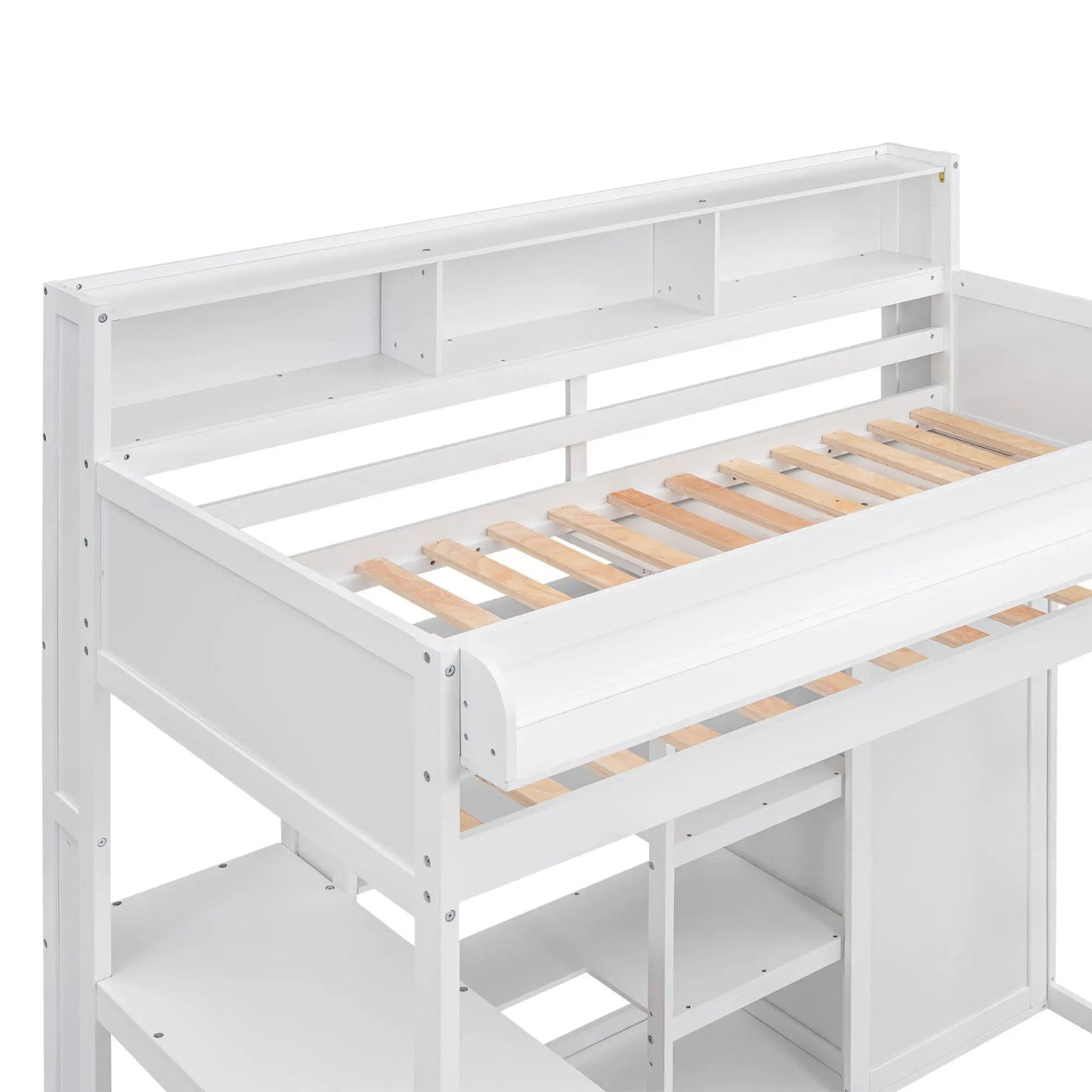 Loft Bed With Built In Desk, Storage Shelves, And Wardrobe by HouseOfZazla