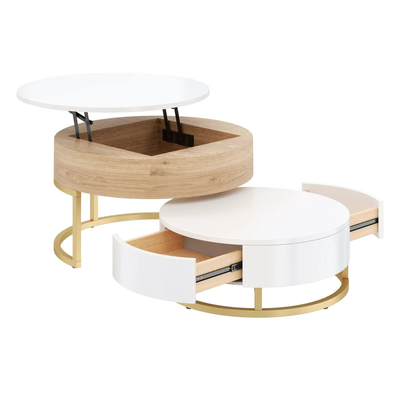 Modern Round Lift-Top Nesting Coffee Tables With 2 Drawers by HouseOfZazla