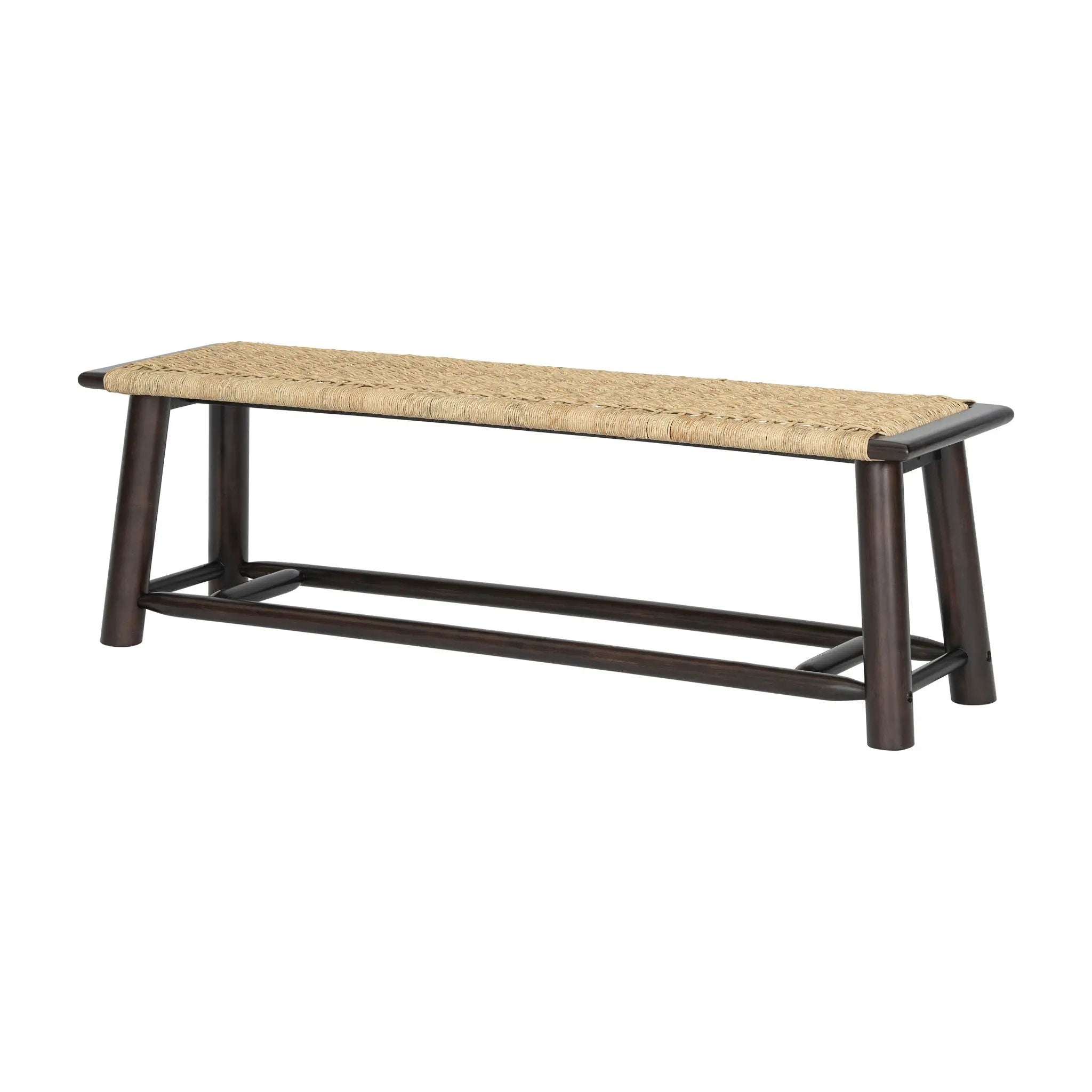 Farmhouse Modern Solid Wood Rattan Bench Multi Functional Design 59" Indoor & Covered Outdoor Bench - Walnut by Unique Piece Furniture