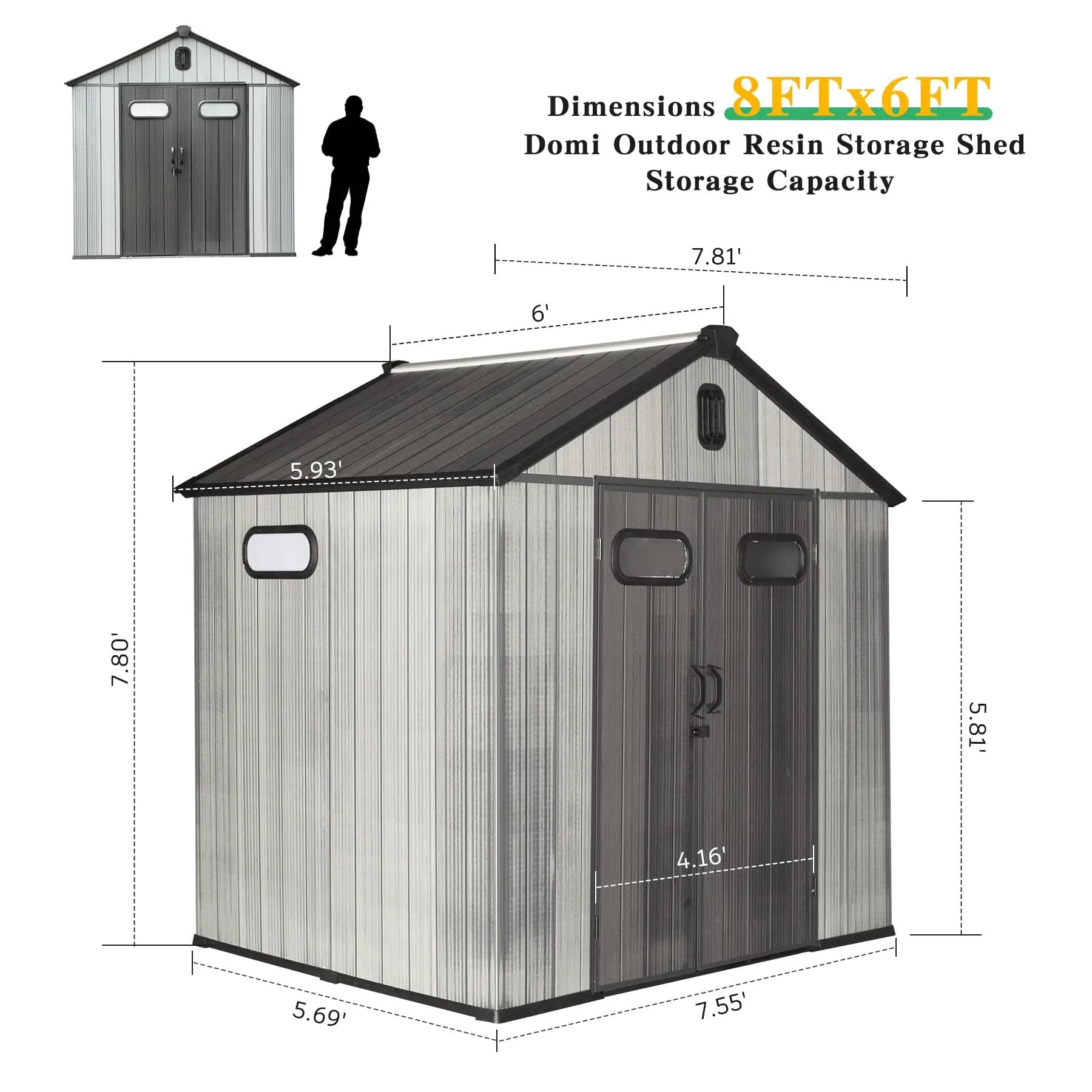 8x6FT Resin Outdoor Storage Shed with Lockable Door by HouseOfZazla