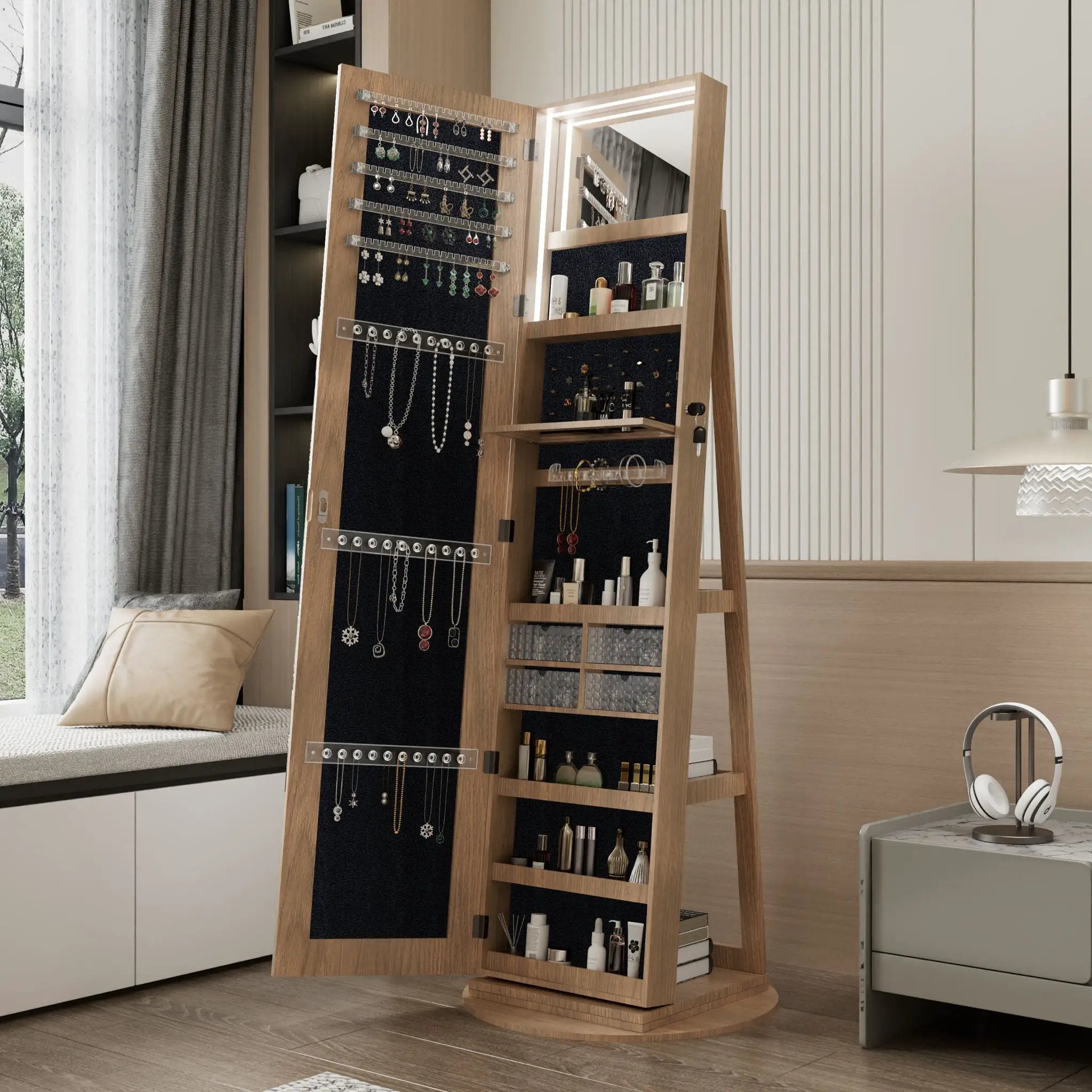 Swivel Jewelry Cabinet With Full Length Mirror by Unique Piece Furniture