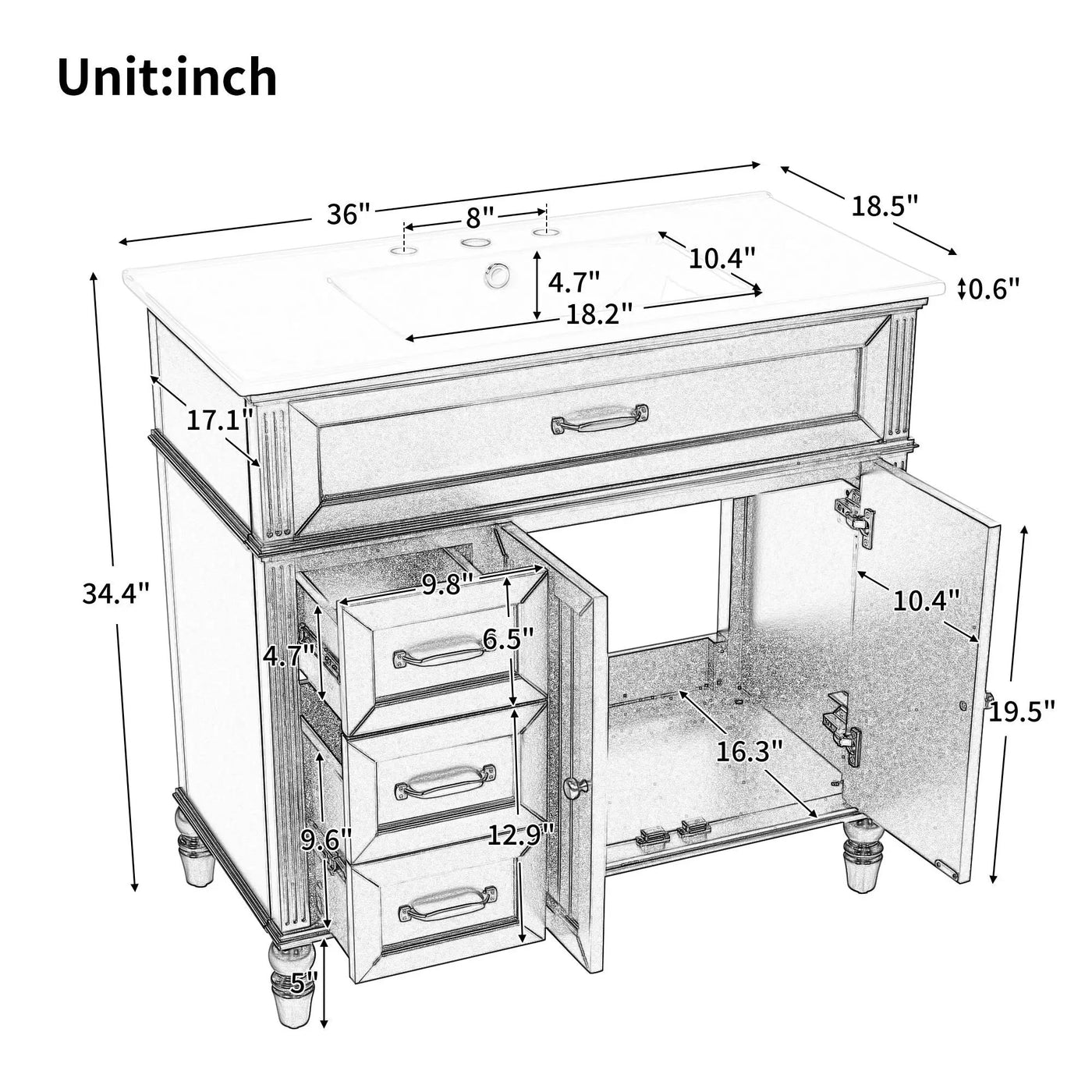 Bathroom Vanity With Sink, Freestanding Cabinet & Drawers by HouseOfZazla