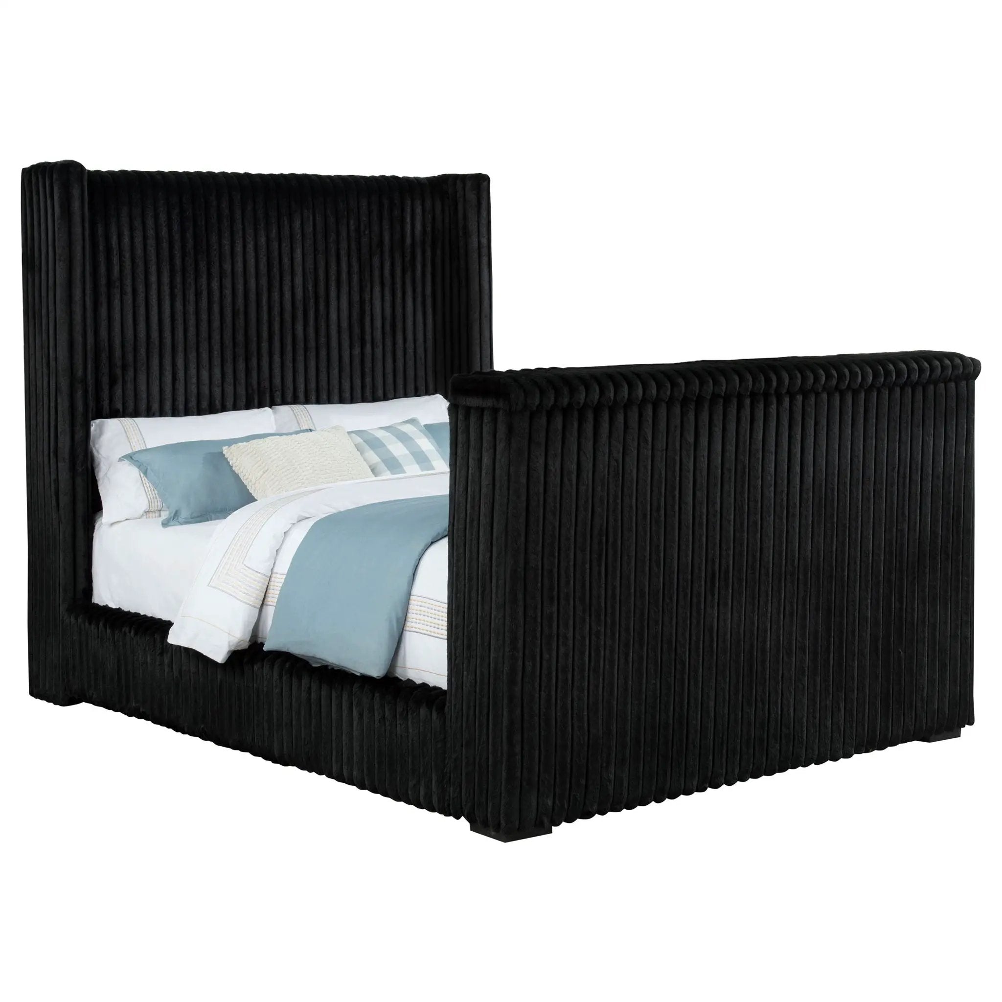 Centergrove Upholstered Queen Wingback TV Bed Black by Unique Piece Furniture