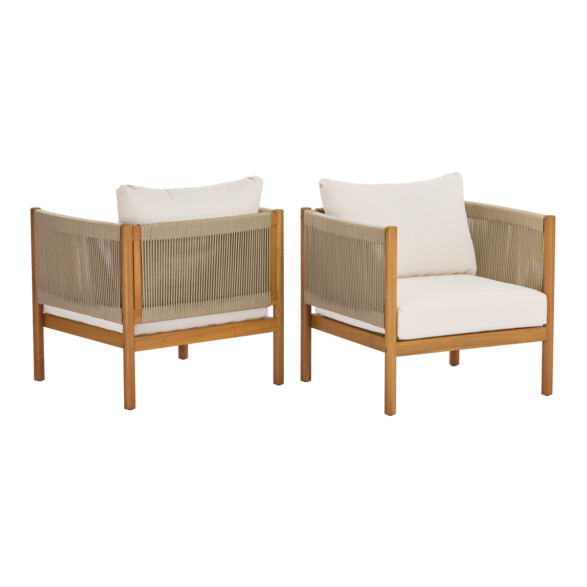 Outdoor Club Chair Set of 2 with Acacia Wood Frame in Teak Look, photo 4 of 10