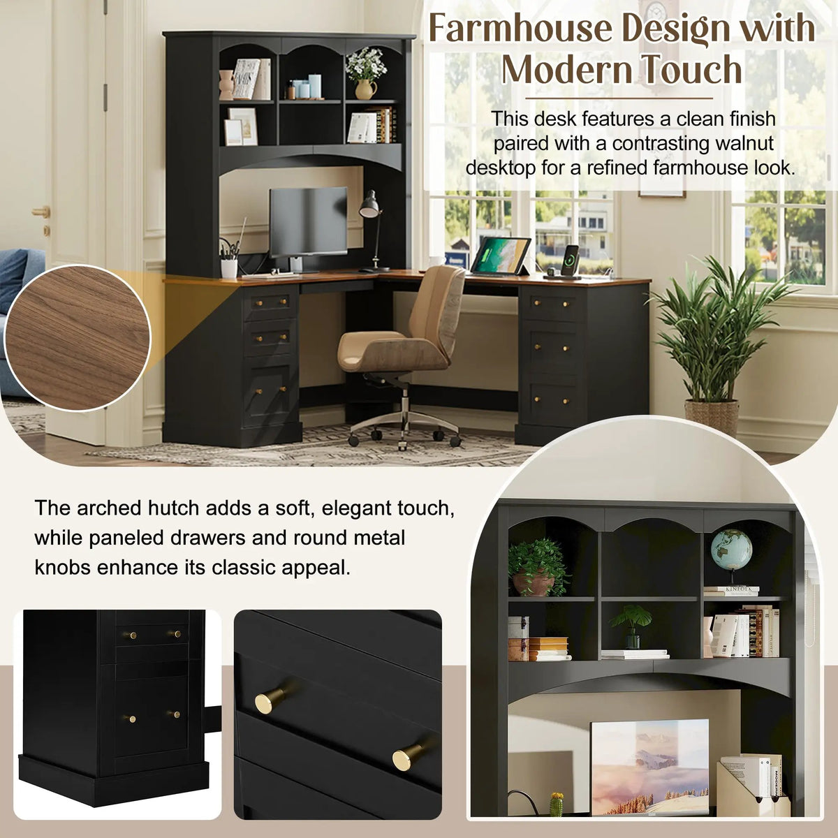 Space-Saving L-Shaped Computer Desk with Keyboard Tray & Charging Stations by HouseOfZazla