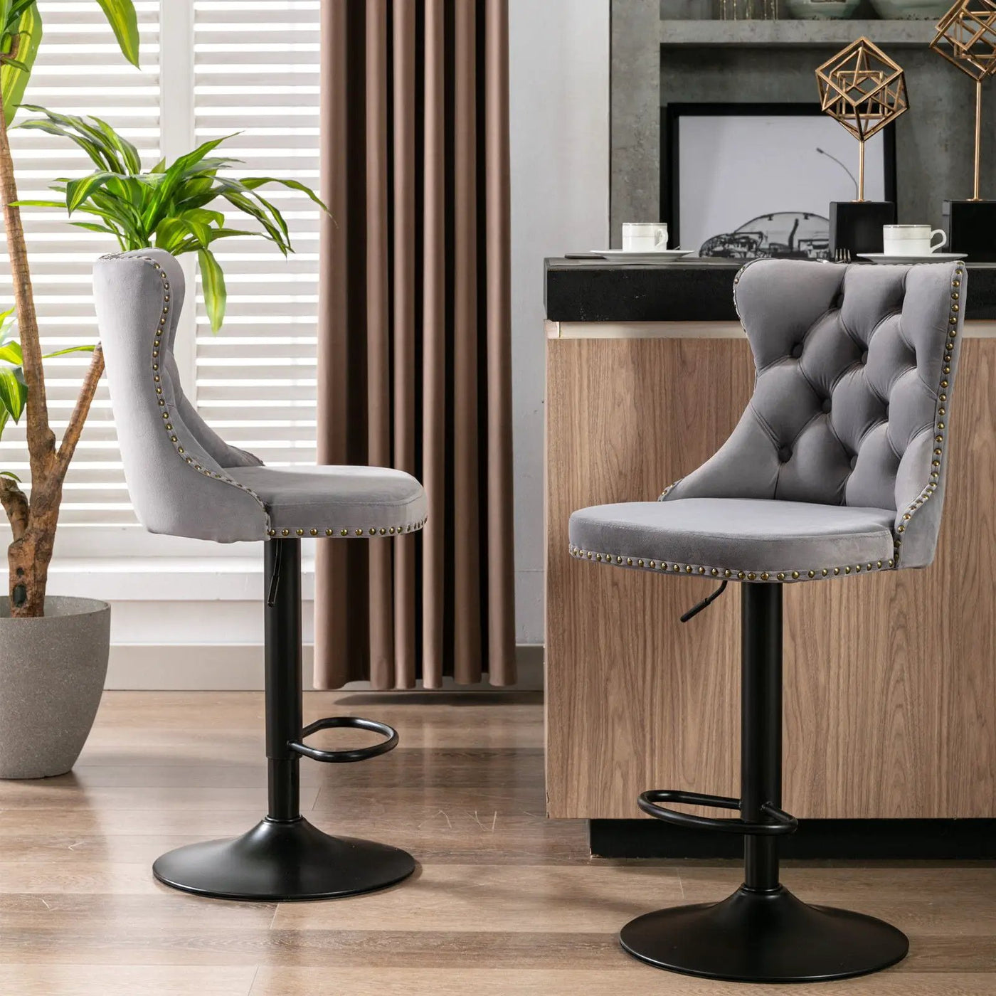 Swivel Barstools Adjusatble Seat Height, Modern Upholstered Bar Stools With Backs Comfortable Tufted For Home Pub And Kitchen Island (Set of 2) by HouseOfZazla