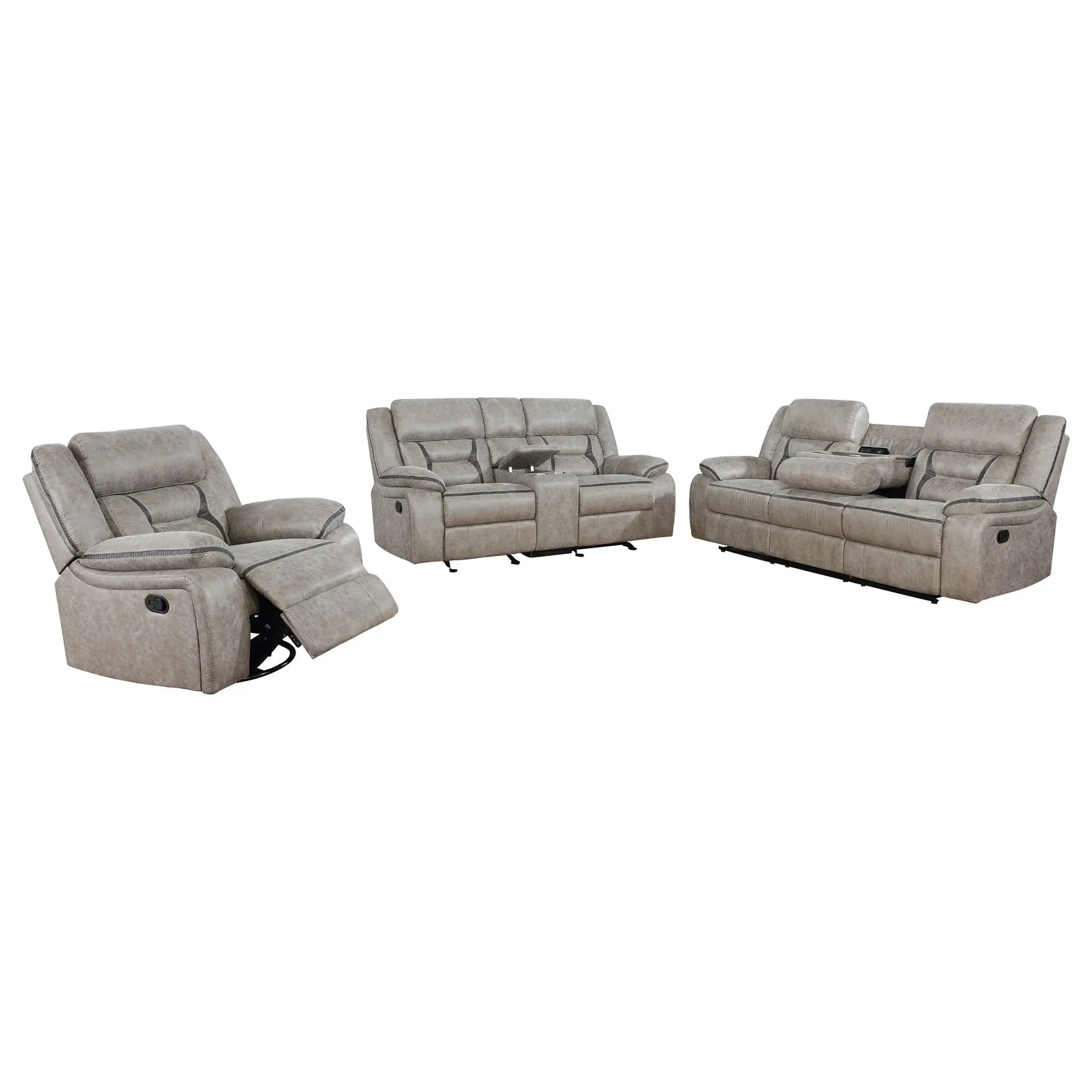 Greer 3-piece Upholstered Reclining Sofa Set Taupe by Unique Piece Furniture