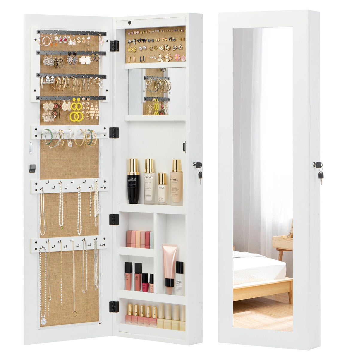 Jewelry Armoire Organizer with Full Length Mirror and LED Light - White, Dark Brown, Light Brown, photo 4 of 12