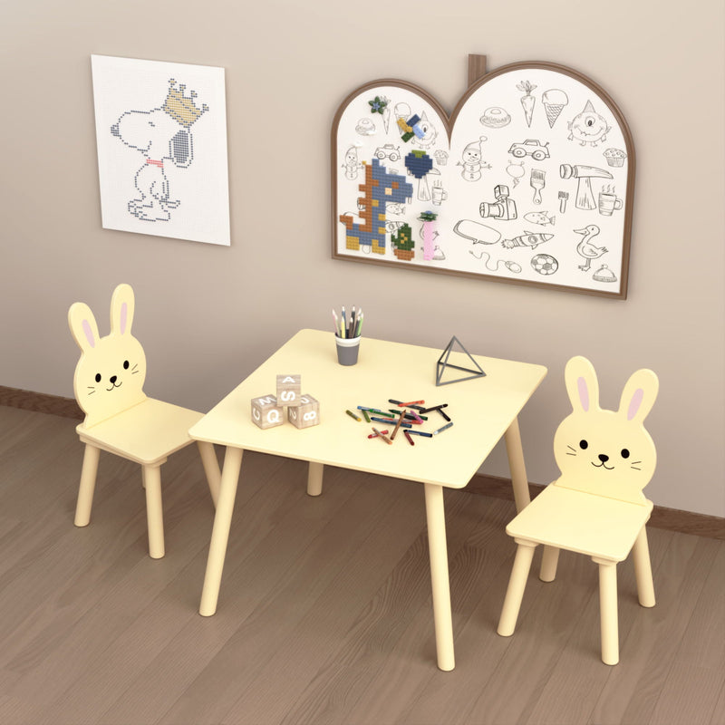 Table And Chair Set With 2 Bunny Chairs, Children's Activity Table For Toddlers, Cute Animal Design - Yellow by Unique Piece Furniture