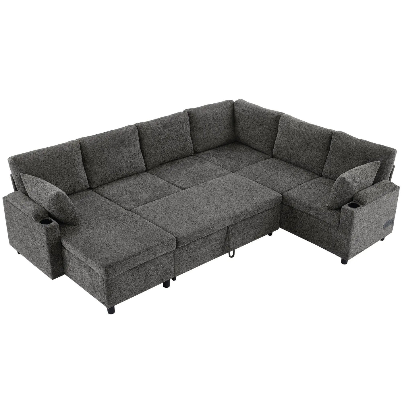 U-Shaped Sectional Sleeper Sofa With Ample Storage Space, 2 Cup Holders And Charging Ports For Living Room by HouseOfZazla