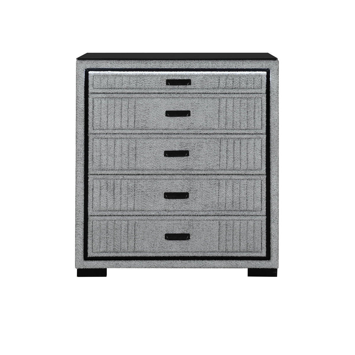 Dark Gray Upholstered Accent Chest with LED Lighting - Spacious Storage