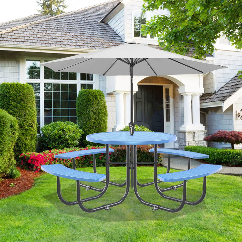 Round Outdoor Steel Picnic Table 46" With Umbrella Pole by HouseOfZazla