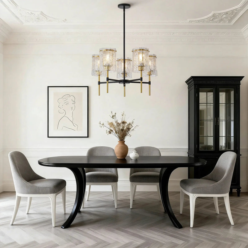 5 Light Chandelier, Textured Glass Pendant Light, (Not Including The Bulb) For Living Room - Black / Gold by Unique Piece Furniture
