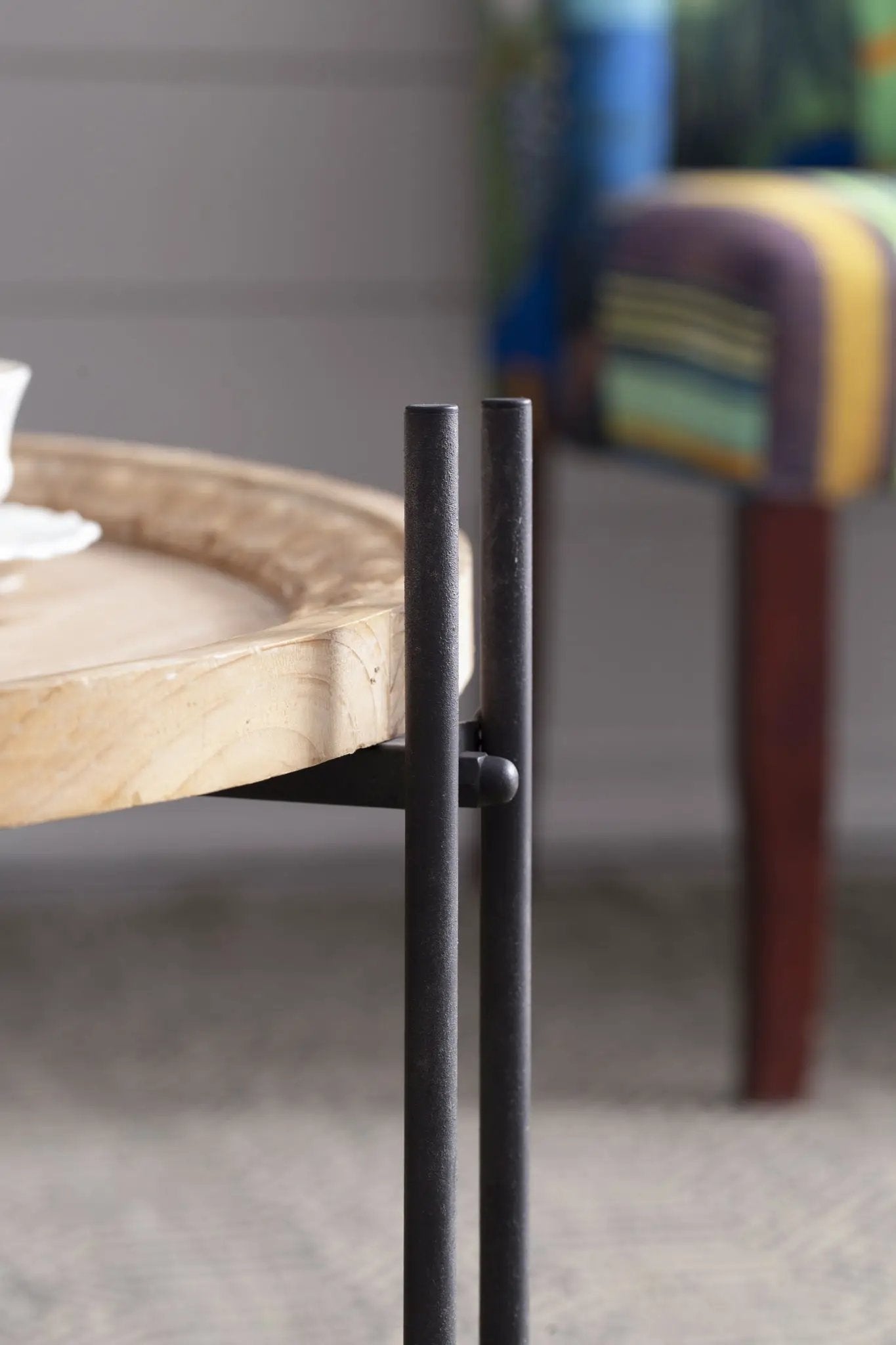 Farmhouse Round Wooden Round Coffee Table With Metal Legs - Black / Brown by HouseOfZazla