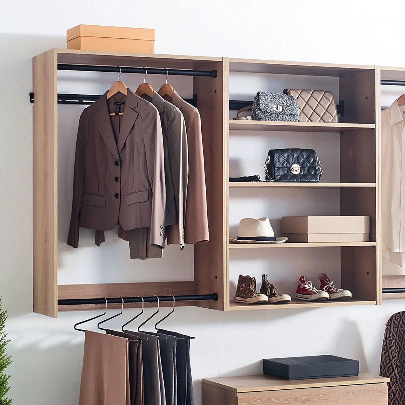 Devi - Wall Mounted Wood Closet System With Modular Units by HouseOfZazla