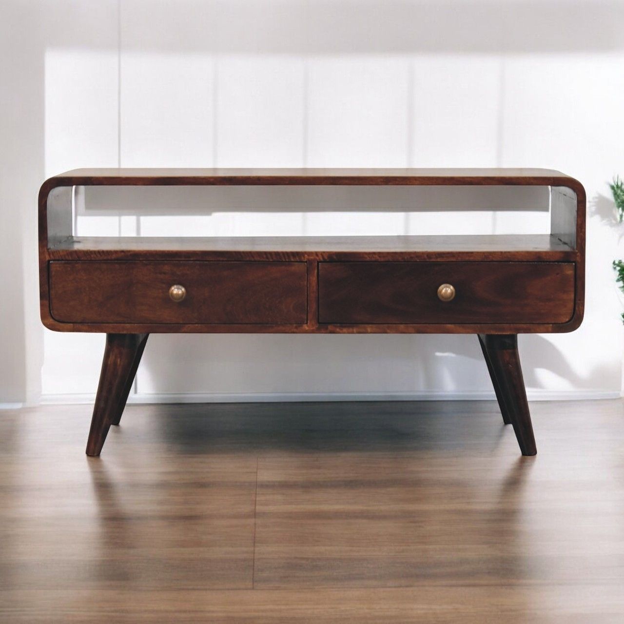 Solid Wood Curved Media Unit by HouseOfZazla