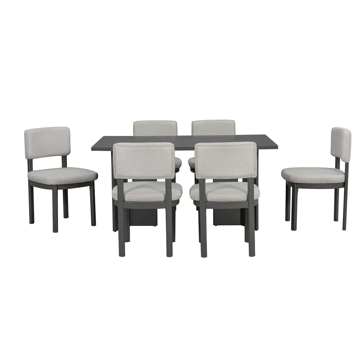 Dining Table Set With 6 Upholstered Chairs, Rectangular Table With Cutout Legs by HouseOfZazla