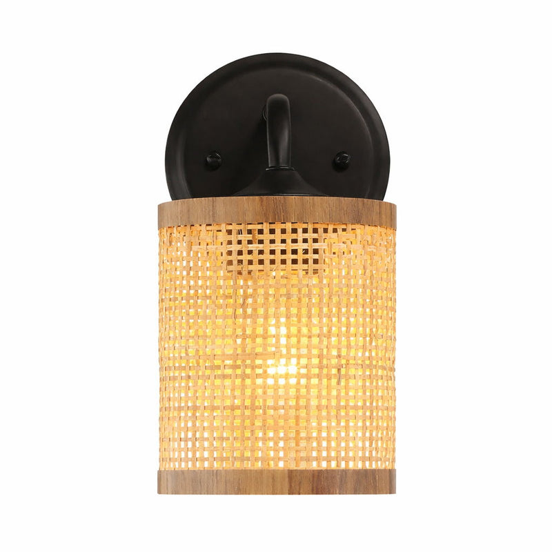 Reef - Single Lights Wall Sconce With Natural Shade Rustic Wicker Wall Light - Black / Rattan by HouseOfZazla