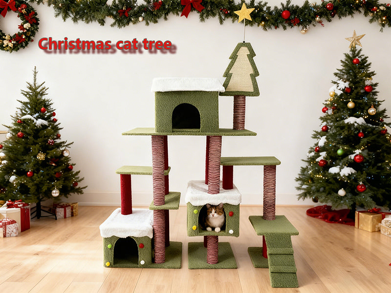 Wide Christmas Cat Tree Tower for Indoor Cats with Multi-Level Design, photo 10 of 10