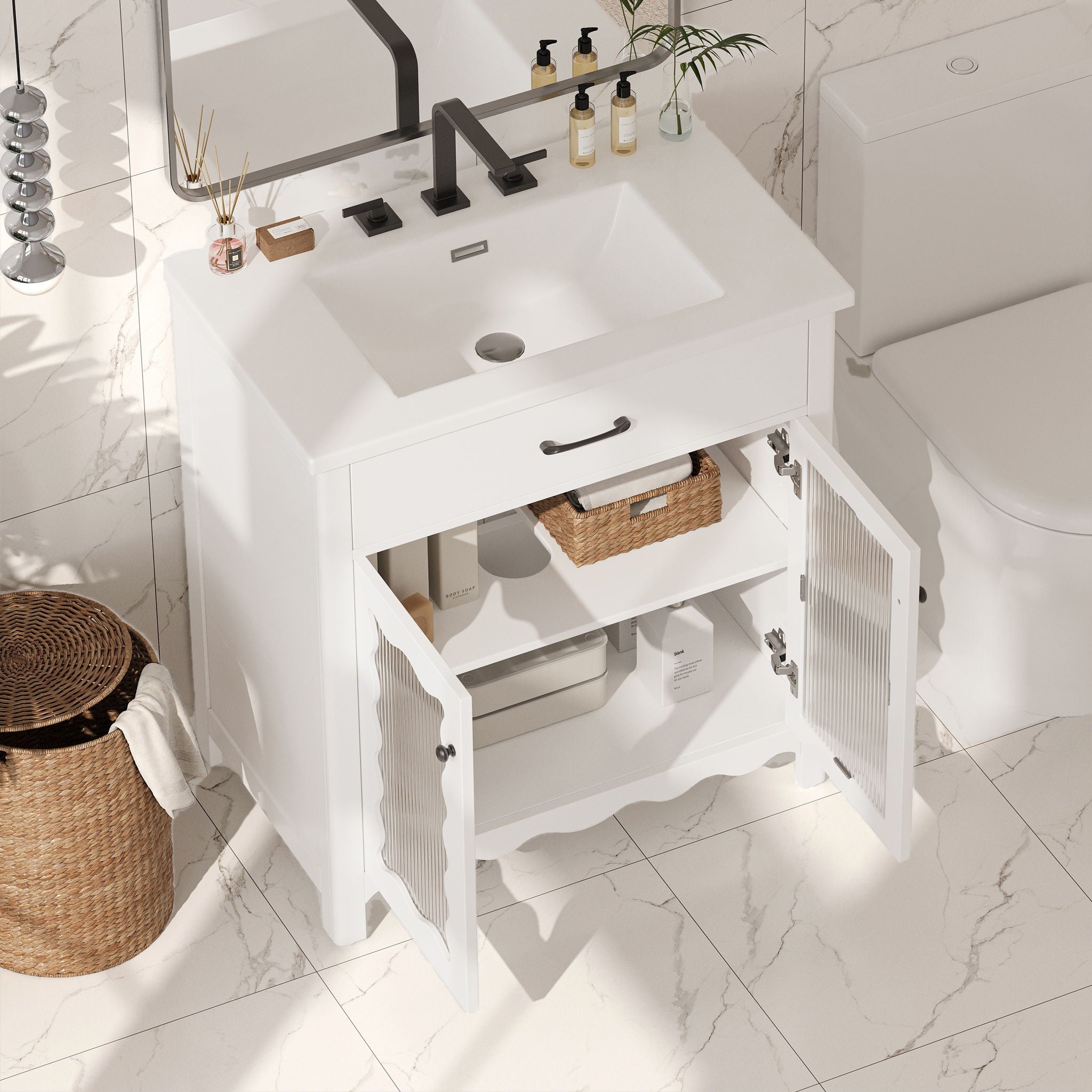 Modern Bathroom Vanity With Tempered Glass Doors by HouseOfZazla