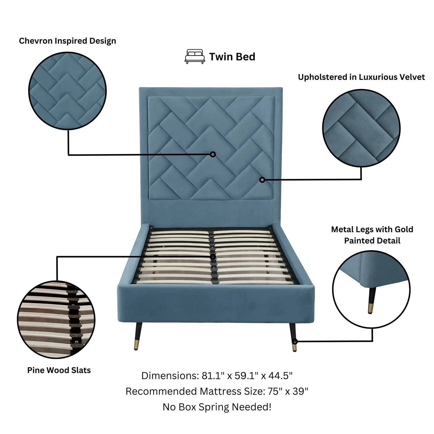 Crosby - Bed With Upholstered Headboard And Slats by HouseOfZazla