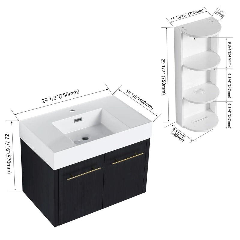 Modern Wall Mounted Bathroom Vanity With Thick Edge Resin Sink And Storage Rack by Unique Piece Furniture