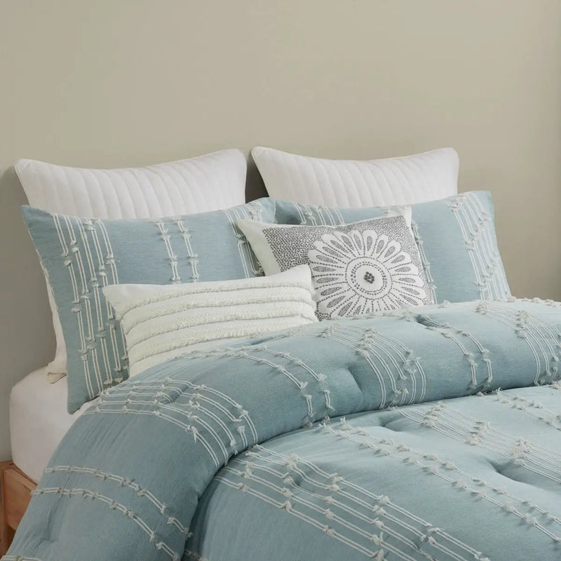 3 Piece Cotton Jacquard Comforter Set Aqua Full/Queen by HouseOfZazla
