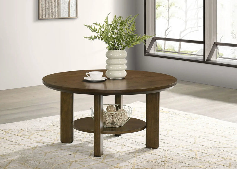 Ottowa 35-inch Round Wood Cocktail Coffee Table Brown by Unique Piece Furniture
