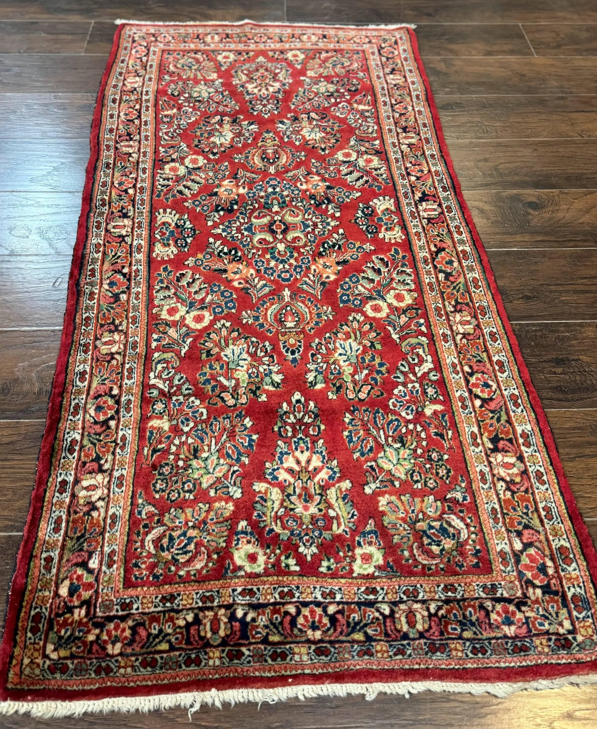 Red Persian Sarouk Rug 3 x 5.8, Antique Wool Carpet, 210 KPSI by Jewel Rugs