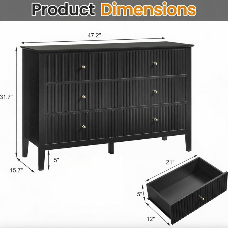 Modern 6 Drawer Fluted Dresser by HouseOfZazla